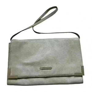 Michael Kors  Soft Pebbled Leather Light Gray Bag Gold Logo Medium Classy Bag